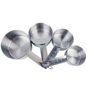 Kit 4 Xícaras Medidoras Inox 60ml 80ml 125ml 250ml Conjunto Cozinha Confeitaria