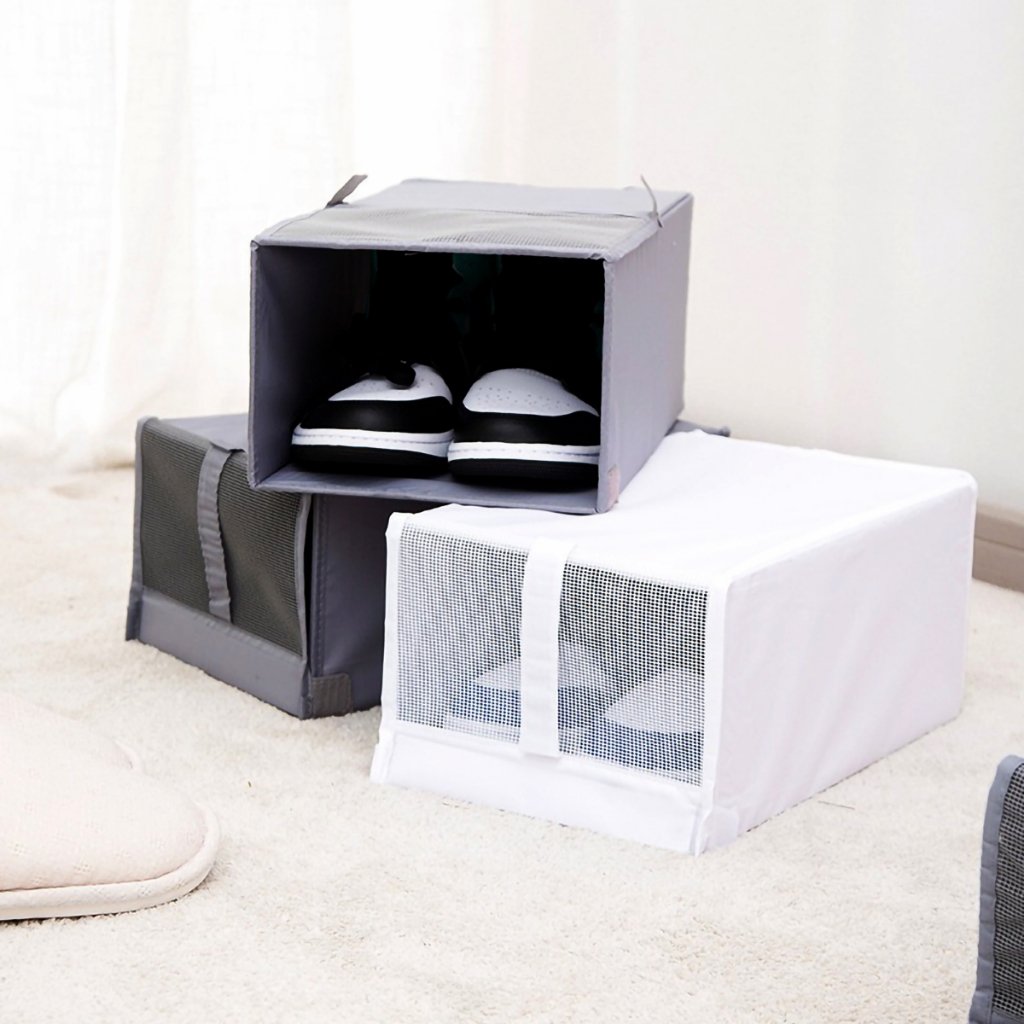 04 Caixa de Sapata Dobrável Sapateira Empilhável Organizador de Calçados Tampa Flip - Imagem 8