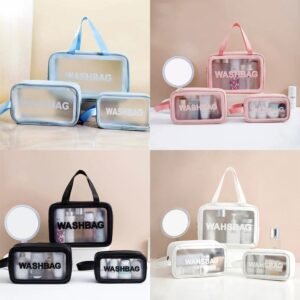 Kit 3 Necessaire Organizador Maquiagem Transparente A Prova De Água 3 Tamanhos