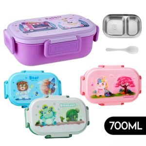 Lancheira Infantil Marmita Merenda Para Criança Aço Inox Com Divisória e Colher